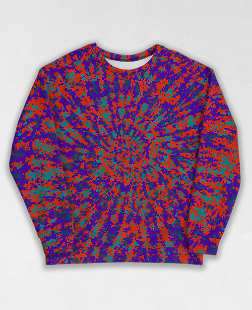 Tie-Dye-Camo Sweatshirt #1825. All over print, precision-cut, and hand-sewn. Super comfortable poly-cotton blend original Digital Camouflage designs by Dan Ellis vague.paris