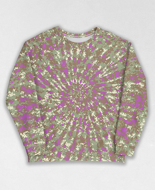 Tie-Dye-Camo Sweatshirt #1826. All over print, precision-cut, and hand-sewn. Super comfortable poly-cotton blend original Digital Camouflage designs by Dan Ellis vague.paris