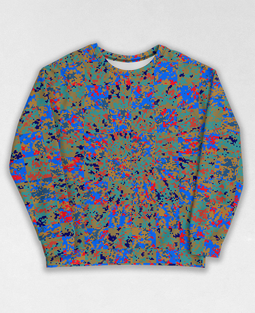 Tie-Dye-Camo Sweatshirt #1829. All over print, precision-cut, and hand-sewn. Super comfortable poly-cotton blend original Digital Camouflage designs by Dan Ellis vague.paris