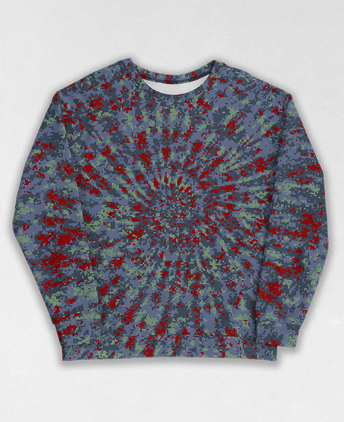 Tie-Dye-Camo Sweatshirt #1831. All over print, precision-cut, and hand-sewn. Super comfortable poly-cotton blend original Digital Camouflage designs by Dan Ellis vague.paris