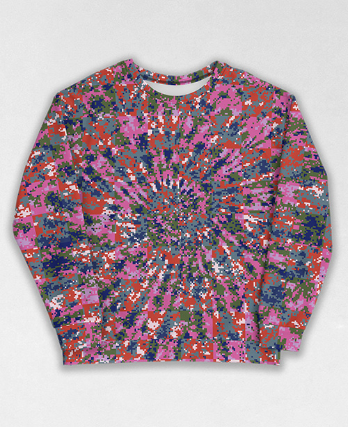 Tie-Dye-Camo Sweatshirt #1832. All over print, precision-cut, and hand-sewn. Super comfortable poly-cotton blend original Digital Camouflage designs by Dan Ellis vague.paris