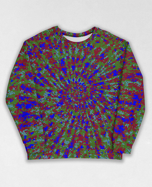 Tie-Dye-Camo Sweatshirt #1834. All over print, precision-cut, and hand-sewn. Super comfortable poly-cotton blend original Digital Camouflage designs by Dan Ellis vague.paris