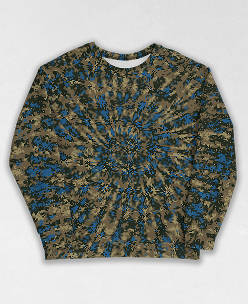 Tie-Dye-Camo Sweatshirt #1836. All over print, precision-cut, and hand-sewn. Super comfortable poly-cotton blend original Digital Camouflage designs by Dan Ellis vague.paris