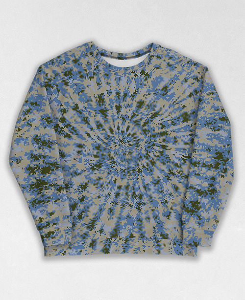 Tie-Dye-Camo Sweatshirt #1837. All over print, precision-cut, and hand-sewn. Super comfortable poly-cotton blend original Digital Camouflage designs by Dan Ellis vague.paris