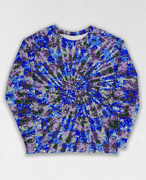 Tie-Dye-Camo Sweatshirt #1838. All over print, precision-cut, and hand-sewn. Super comfortable poly-cotton blend original Digital Camouflage designs by Dan Ellis vague.paris