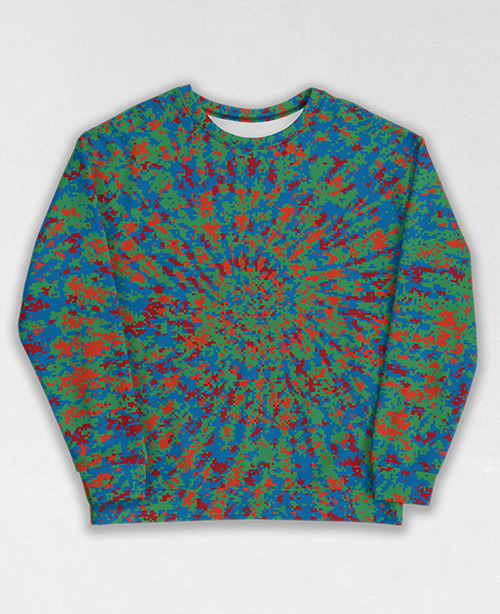 Tie-Dye-Camo Sweatshirt #1839. All over print, precision-cut, and hand-sewn. Super comfortable poly-cotton blend original Digital Camouflage designs by Dan Ellis vague.paris