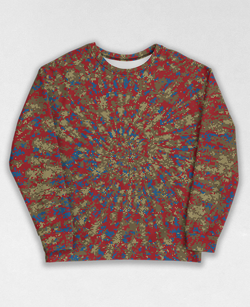 Tie-Dye-Camo Sweatshirt #1840. All over print, precision-cut, and hand-sewn. Super comfortable poly-cotton blend original Digital Camouflage designs by Dan Ellis vague.paris