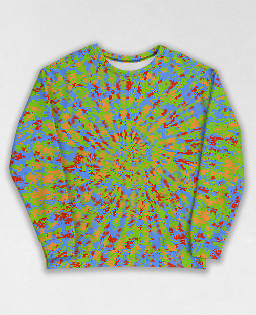 Tie-Dye-Camo Sweatshirt #1841. All over print, precision-cut, and hand-sewn. Super comfortable poly-cotton blend original Digital Camouflage designs by Dan Ellis vague.paris