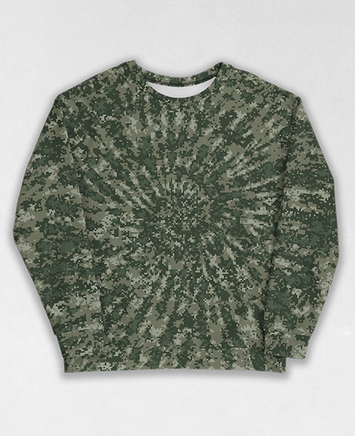 Tie-Dye-Camo Sweatshirt #1843. All over print, precision-cut, and hand-sewn. Super comfortable poly-cotton blend original Digital Camouflage designs by Dan Ellis vague.paris