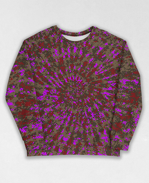 Tie-Dye-Camo Sweatshirt #1844. All over print, precision-cut, and hand-sewn. Super comfortable poly-cotton blend original Digital Camouflage designs by Dan Ellis vague.paris