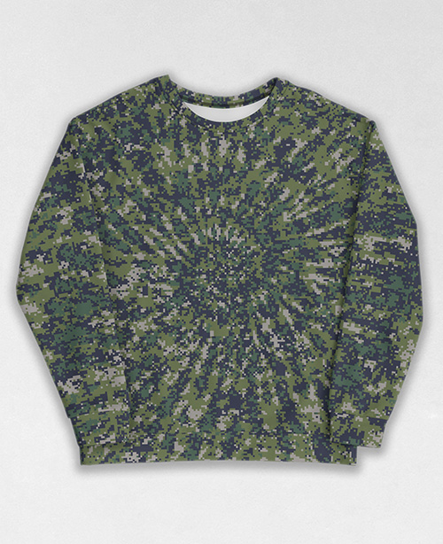 Tie-Dye-Camo Sweatshirt #1847. All over print, precision-cut, and hand-sewn. Super comfortable poly-cotton blend original Digital Camouflage designs by Dan Ellis vague.paris