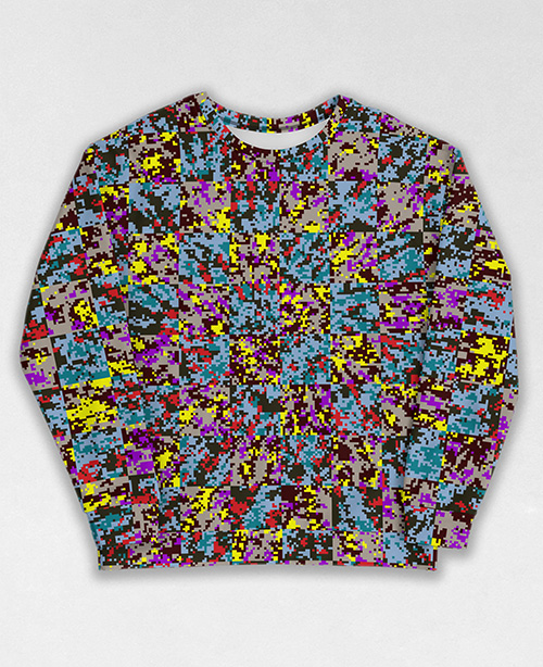 Tie-Dye-Camo Sweatshirt #1852. All over print, precision-cut, and hand-sewn. Super comfortable poly-cotton blend original Digital Camouflage designs by Dan Ellis vague.paris