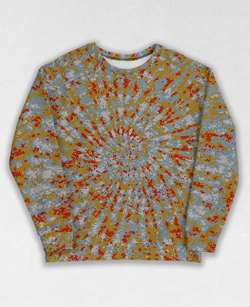 Tie-Dye-Camo Sweatshirt #1853. All over print, precision-cut, and hand-sewn. Super comfortable poly-cotton blend original Digital Camouflage designs by Dan Ellis vague.paris