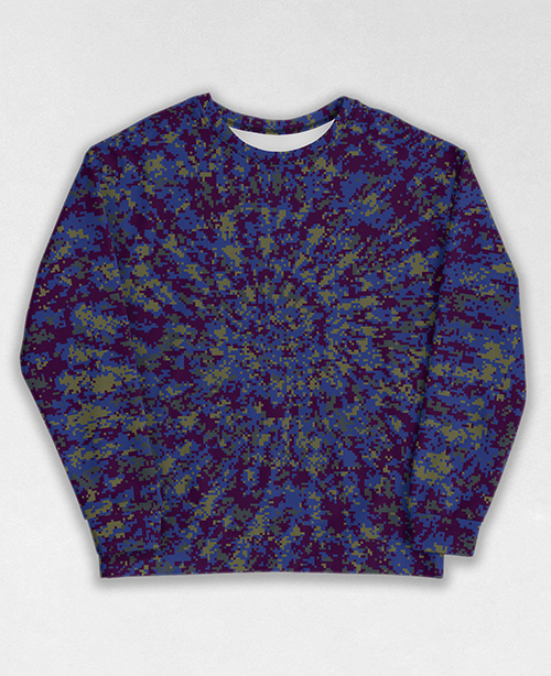 Tie-Dye-Camo Sweatshirt #1854. All over print, precision-cut, and hand-sewn. Super comfortable poly-cotton blend original Digital Camouflage designs by Dan Ellis vague.paris