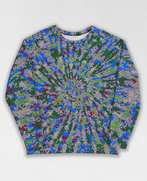 Tie-Dye-Camo Sweatshirt #1855. All over print, precision-cut, and hand-sewn. Super comfortable poly-cotton blend original Digital Camouflage designs by Dan Ellis vague.paris