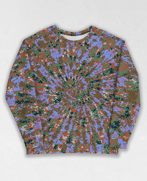 Tie-Dye-Camo Sweatshirt #1859. All over print, precision-cut, and hand-sewn. Super comfortable poly-cotton blend original Digital Camouflage designs by Dan Ellis vague.paris