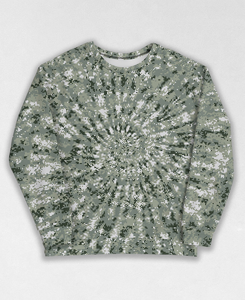 Tie-Dye-Camo Sweatshirt #1860. All over print, precision-cut, and hand-sewn. Super comfortable poly-cotton blend original Digital Camouflage designs by Dan Ellis vague.paris