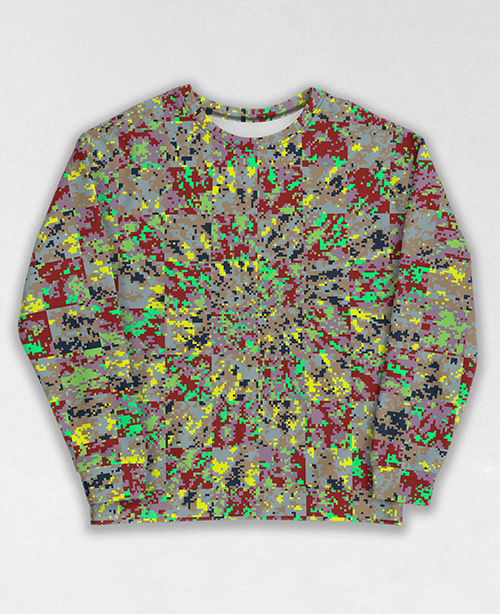 Tie-Dye-Camo Sweatshirt #1861. All over print, precision-cut, and hand-sewn. Super comfortable poly-cotton blend original Digital Camouflage designs by Dan Ellis vague.paris