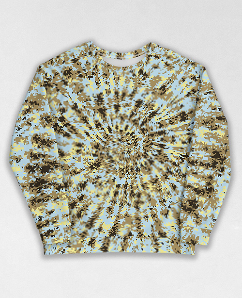 Tie-Dye-Camo Sweatshirt #1864. All over print, precision-cut, and hand-sewn. Super comfortable poly-cotton blend original Digital Camouflage designs by Dan Ellis vague.paris