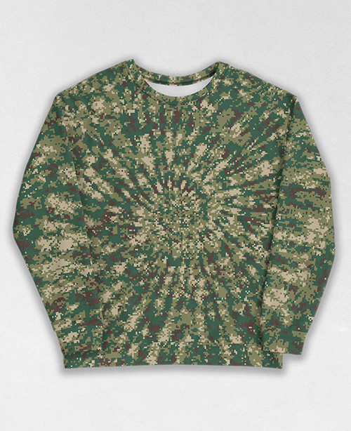 Tie-Dye-Camo Sweatshirt #1865. All over print, precision-cut, and hand-sewn. Super comfortable poly-cotton blend original Digital Camouflage designs by Dan Ellis vague.paris