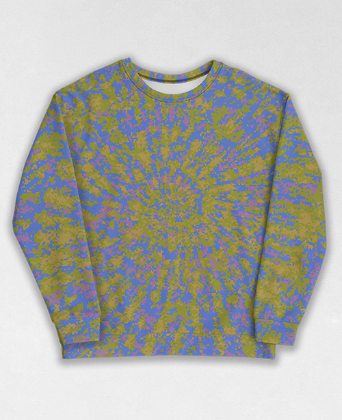 Tie-Dye-Camo Sweatshirt #1869. All over print, precision-cut, and hand-sewn. Super comfortable poly-cotton blend original Digital Camouflage designs by Dan Ellis vague.paris