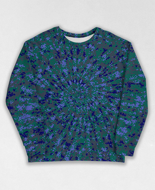 Tie-Dye-Camo Sweatshirt #1870. All over print, precision-cut, and hand-sewn. Super comfortable poly-cotton blend original Digital Camouflage designs by Dan Ellis vague.paris