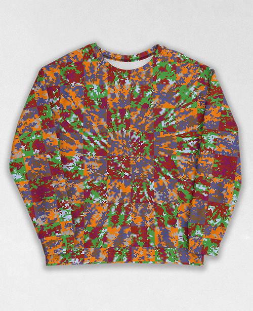 Tie-Dye-Camo Sweatshirt #1871. All over print, precision-cut, and hand-sewn. Super comfortable poly-cotton blend original Digital Camouflage designs by Dan Ellis vague.paris