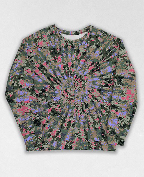 Tie-Dye-Camo Sweatshirt #1872. All over print, precision-cut, and hand-sewn. Super comfortable poly-cotton blend original Digital Camouflage designs by Dan Ellis vague.paris