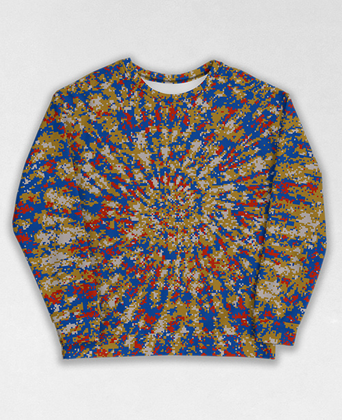 Tie-Dye-Camo Sweatshirt #1873. All over print, precision-cut, and hand-sewn. Super comfortable poly-cotton blend original Digital Camouflage designs by Dan Ellis vague.paris