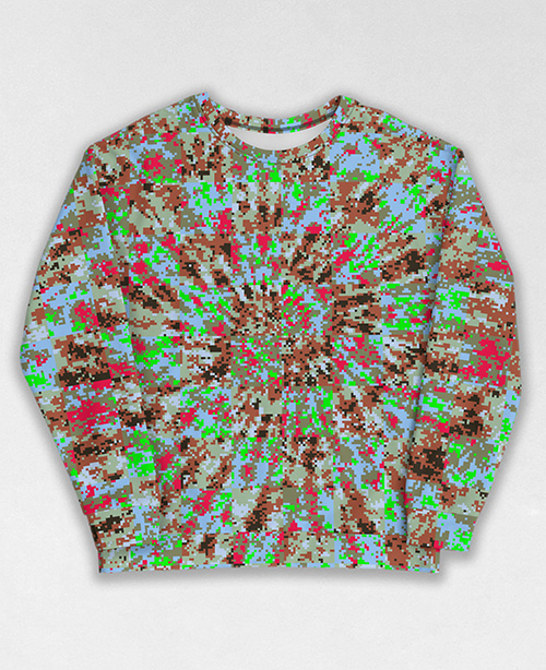 Tie-Dye-Camo Sweatshirt #1877. All over print, precision-cut, and hand-sewn. Super comfortable poly-cotton blend original Digital Camouflage designs by Dan Ellis vague.paris