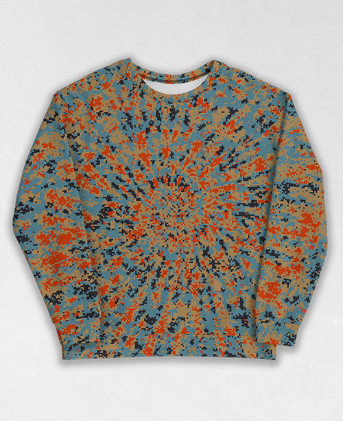 Tie-Dye-Camo Sweatshirt #1878. All over print, precision-cut, and hand-sewn. Super comfortable poly-cotton blend original Digital Camouflage designs by Dan Ellis vague.paris