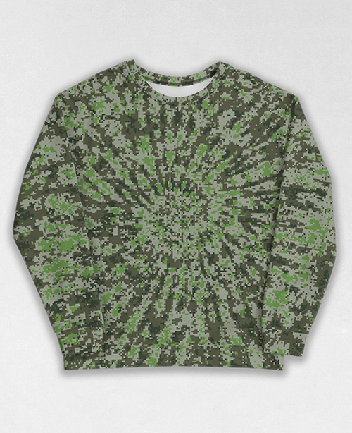 Tie-Dye-Camo Sweatshirt #1879. All over print, precision-cut, and hand-sewn. Super comfortable poly-cotton blend original Digital Camouflage designs by Dan Ellis vague.paris