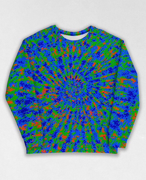 Tie-Dye-Camo Sweatshirt #1881. All over print, precision-cut, and hand-sewn. Super comfortable poly-cotton blend original Digital Camouflage designs by Dan Ellis vague.paris