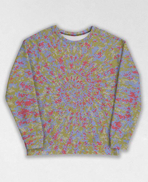 Tie-Dye-Camo Sweatshirt #1883. All over print, precision-cut, and hand-sewn. Super comfortable poly-cotton blend original Digital Camouflage designs by Dan Ellis vague.paris