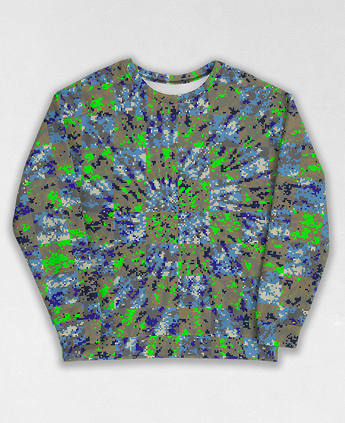 Tie-Dye-Camo Sweatshirt #1885. All over print, precision-cut, and hand-sewn. Super comfortable poly-cotton blend original Digital Camouflage designs by Dan Ellis vague.paris