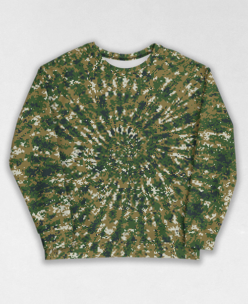 Tie-Dye-Camo Sweatshirt #1886. All over print, precision-cut, and hand-sewn. Super comfortable poly-cotton blend original Digital Camouflage designs by Dan Ellis vague.paris