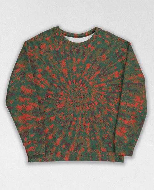 Tie-Dye-Camo Sweatshirt #1889. All over print, precision-cut, and hand-sewn. Super comfortable poly-cotton blend original Digital Camouflage designs by Dan Ellis vague.paris