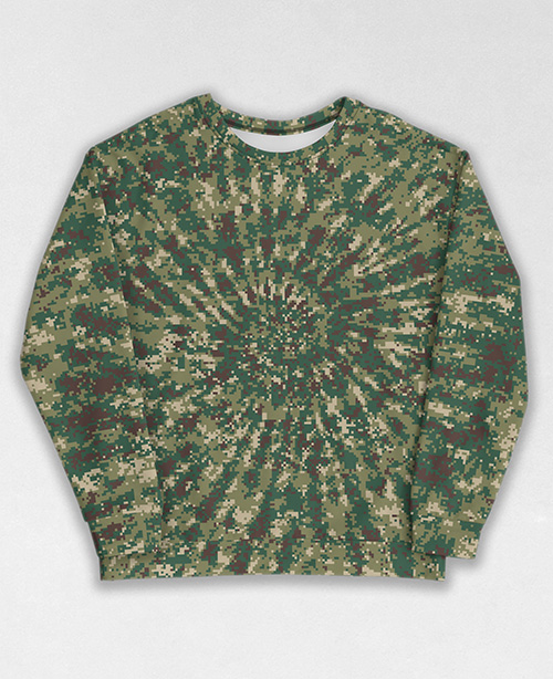 Tie-Dye-Camo Sweatshirt #1891. All over print, precision-cut, and hand-sewn. Super comfortable poly-cotton blend original Digital Camouflage designs by Dan Ellis vague.paris