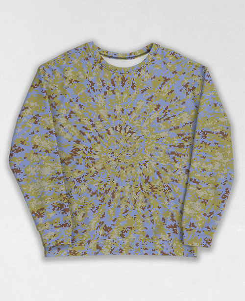 Tie-Dye-Camo Sweatshirt #1894. All over print, precision-cut, and hand-sewn. Super comfortable poly-cotton blend original Digital Camouflage designs by Dan Ellis vague.paris