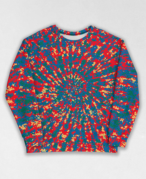 Tie-Dye-Camo Sweatshirt #1895. All over print, precision-cut, and hand-sewn. Super comfortable poly-cotton blend original Digital Camouflage designs by Dan Ellis vague.paris