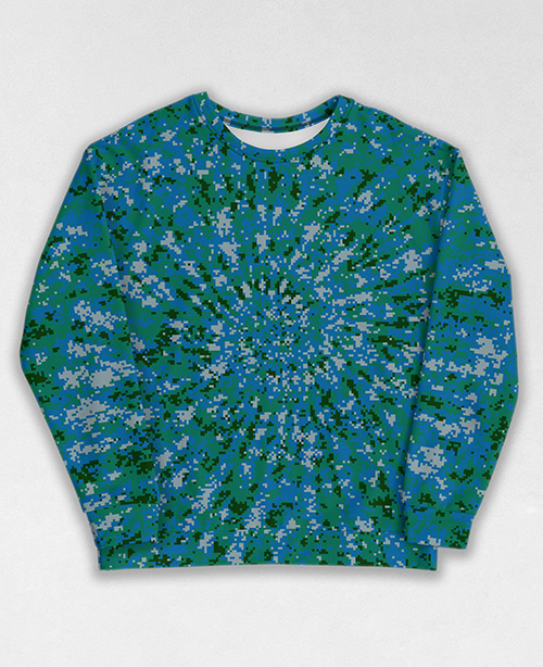 Tie-Dye-Camo Sweatshirt #1903. All over print, precision-cut, and hand-sewn. Super comfortable poly-cotton blend original Digital Camouflage designs by Dan Ellis vague.paris