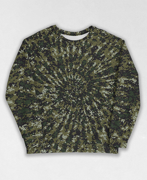 Tie-Dye-Camo Sweatshirt #1909. All over print, precision-cut, and hand-sewn. Super comfortable poly-cotton blend original Digital Camouflage designs by Dan Ellis vague.paris