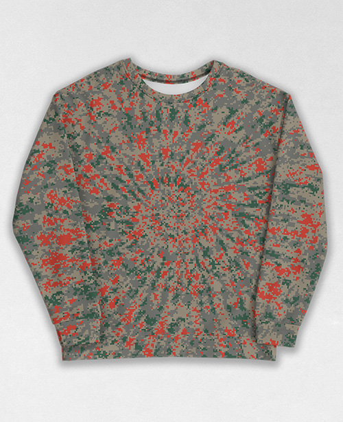 Tie-Dye-Camo Sweatshirt #1911. All over print, precision-cut, and hand-sewn. Super comfortable poly-cotton blend original Digital Camouflage designs by Dan Ellis vague.paris