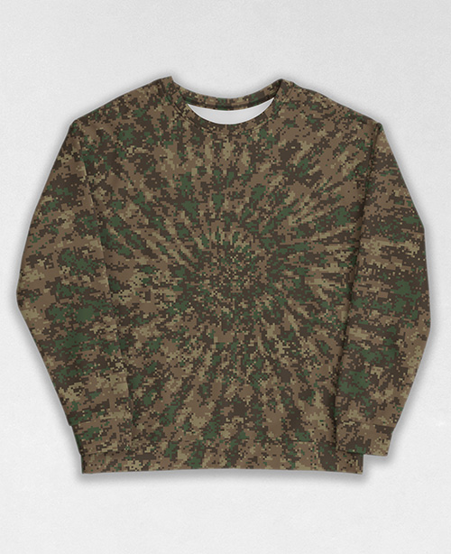 Tie-Dye-Camo Sweatshirt #1915. All over print, precision-cut, and hand-sewn. Super comfortable poly-cotton blend original Digital Camouflage designs by Dan Ellis vague.paris