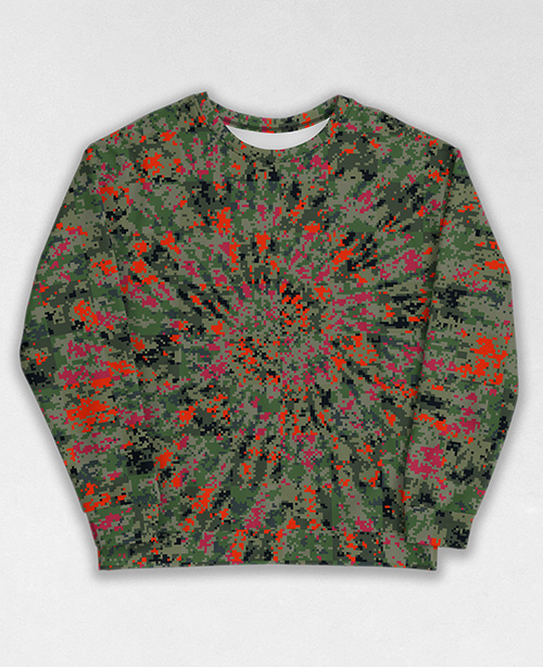 Tie-Dye-Camo Sweatshirt #1921. All over print, precision-cut, and hand-sewn. Super comfortable poly-cotton blend original Digital Camouflage designs by Dan Ellis vague.paris