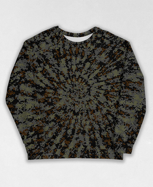 Tie-Dye-Camo Sweatshirt #1924. All over print, precision-cut, and hand-sewn. Super comfortable poly-cotton blend original Digital Camouflage designs by Dan Ellis vague.paris