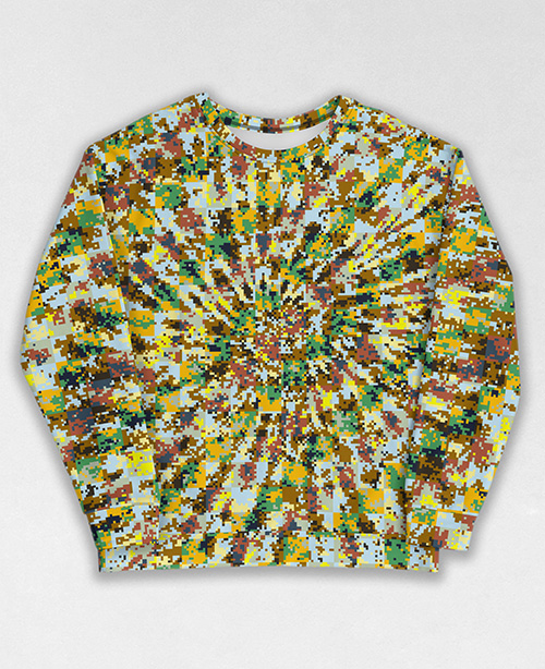 Tie-Dye-Camo Sweatshirt #1925. All over print, precision-cut, and hand-sewn. Super comfortable poly-cotton blend original Digital Camouflage designs by Dan Ellis vague.paris