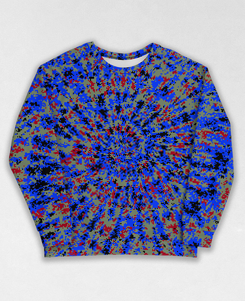 Tie-Dye-Camo Sweatshirt #1932. All over print, precision-cut, and hand-sewn. Super comfortable poly-cotton blend original Digital Camouflage designs by Dan Ellis vague.paris