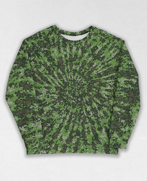 Tie-Dye-Camo Sweatshirt #1934. All over print, precision-cut, and hand-sewn. Super comfortable poly-cotton blend original Digital Camouflage designs by Dan Ellis vague.paris