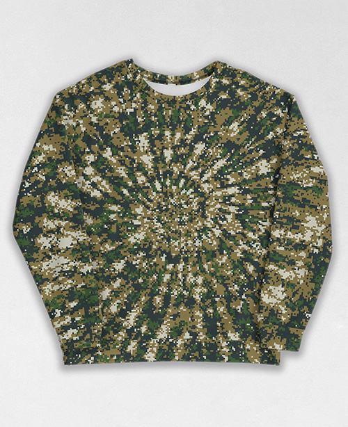 Tie-Dye-Camo Sweatshirt #1936. All over print, precision-cut, and hand-sewn. Super comfortable poly-cotton blend original Digital Camouflage designs by Dan Ellis vague.paris